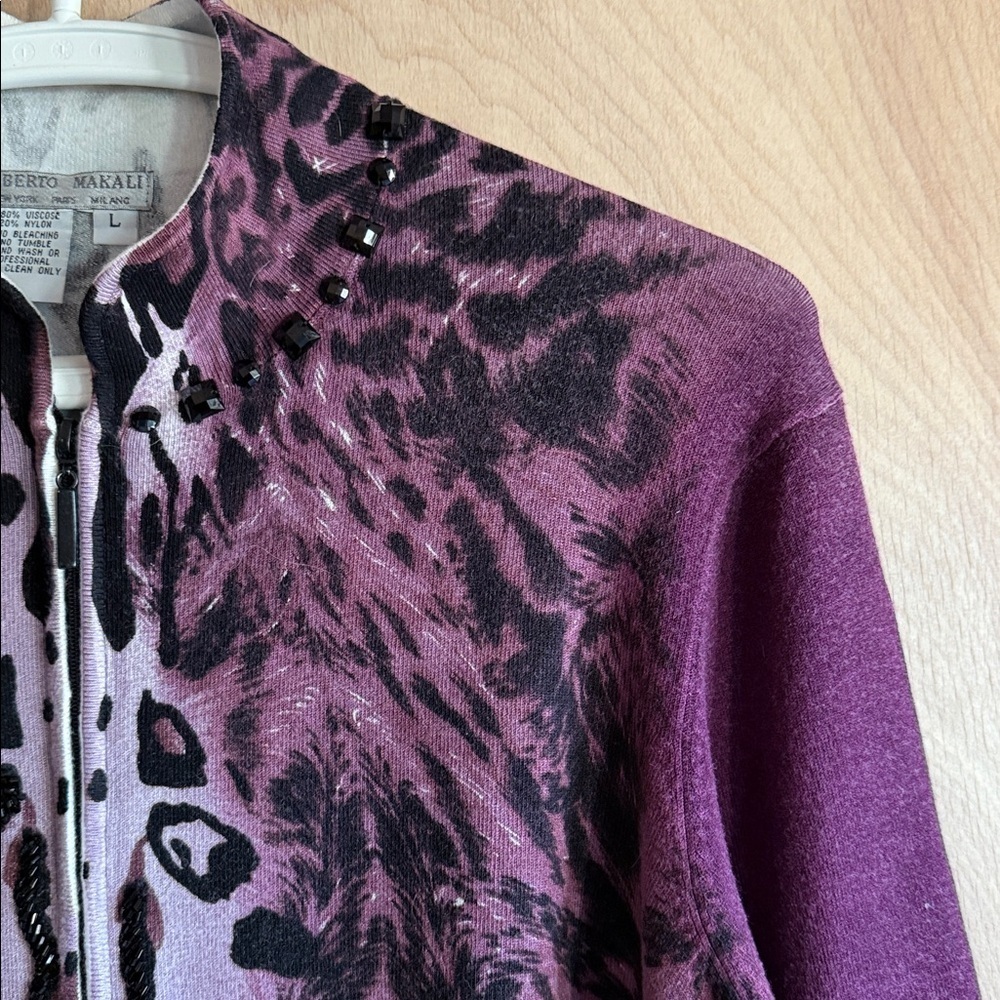 Alberto Mikali Full Zip Sweater Purple Black Embellished Women’s Large - Picture 4 of 14